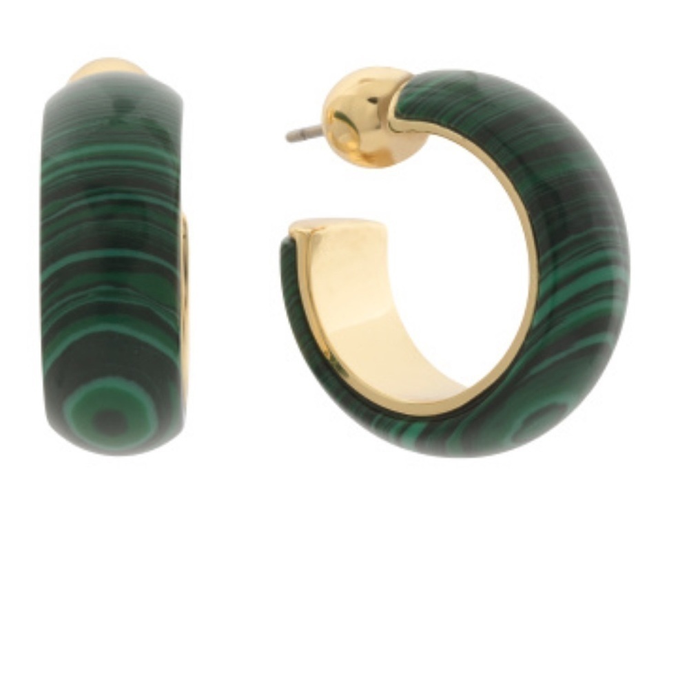 Gorjana New 18k Gold Plated Brass Small Paseo Malachite Marble Resin‎ Hoops